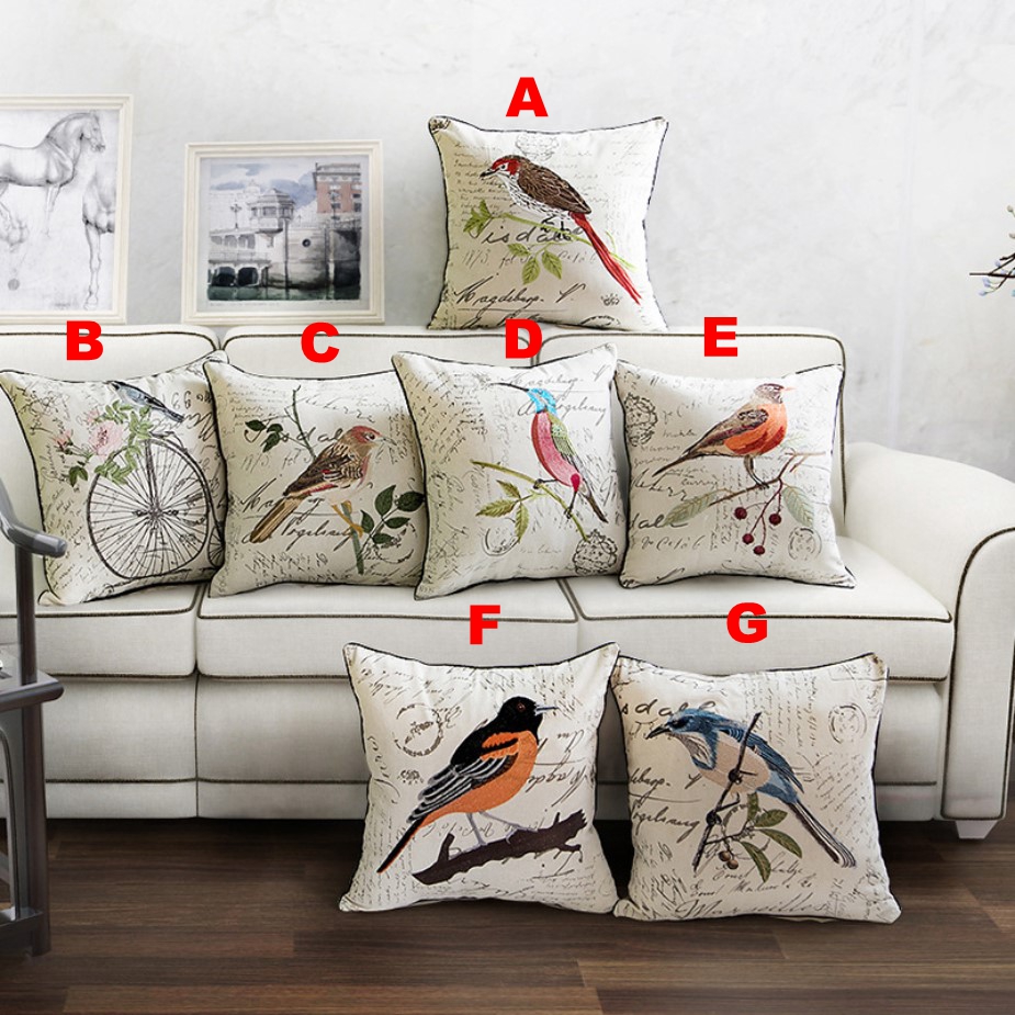 18 Cotton Linen Embroidered Bird Cushion Cover Throw Pillow Case