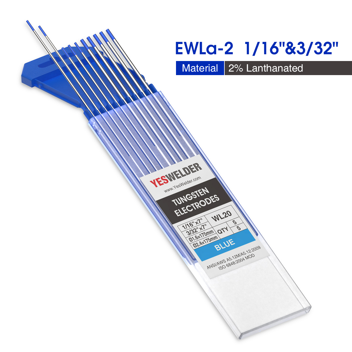 10-pk .040/"x7/" TIG Welding Tungsten Electrode 2/% Lanthanated Blue, WL20