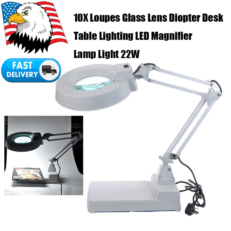 10x Loupes Glasses Lens Diopter Desk Table Lighting Led Magnifier Lamp