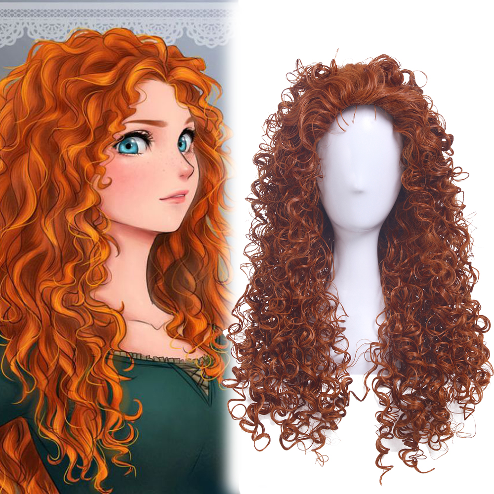 Brave Princess Merida Cosplay Wig Long Curly Wavy Wave Orange Wigs