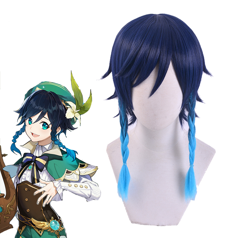 Game Genshin Impact Venti Cosplay Wig Gradient Blue Short Braided Hair