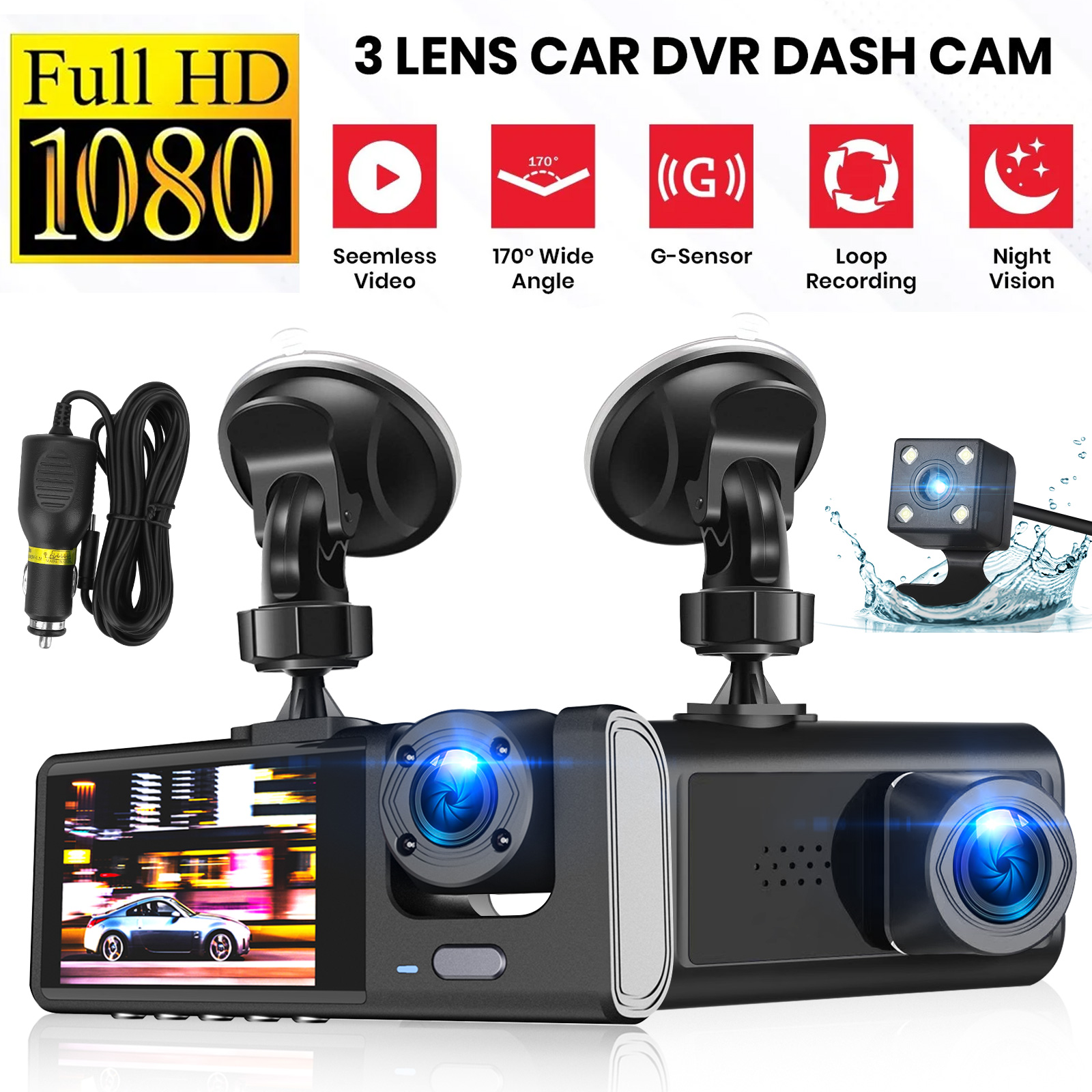 4K Dual Lens Car DVR Camera Dash Cam Front/Rear/Inside Video Recorder G-Sensor - Picture 11 of 19