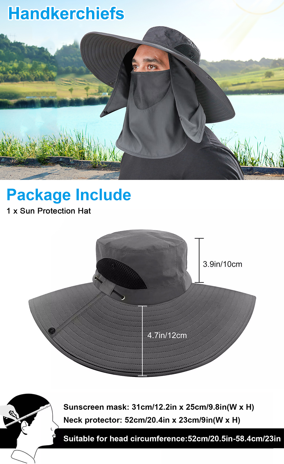 Wide Brim Sun Hat with Neck Flap UV Protection Hiking