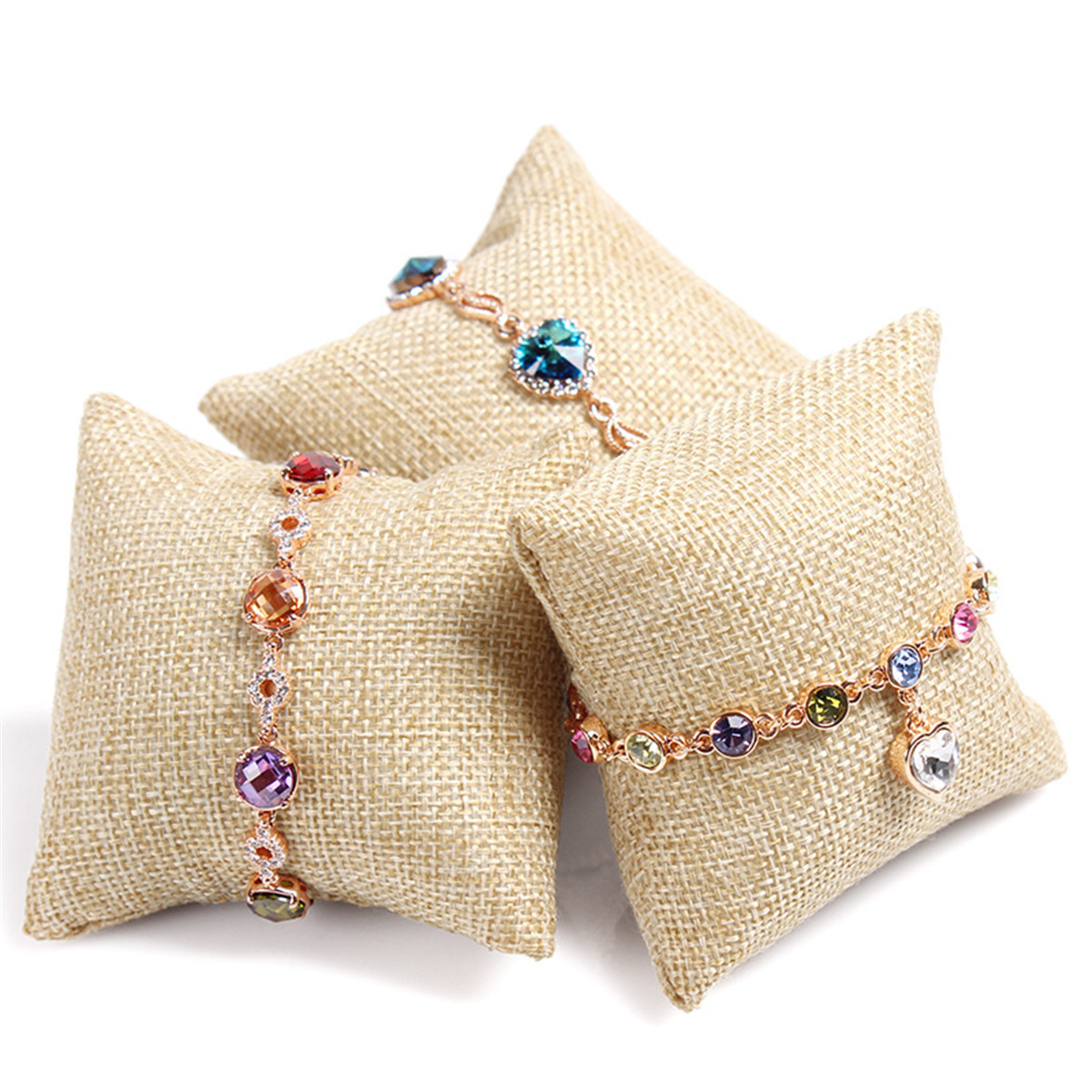 Lot of 4pcs New Beige Linen Fabric small Pillow Watch bracelet display ...