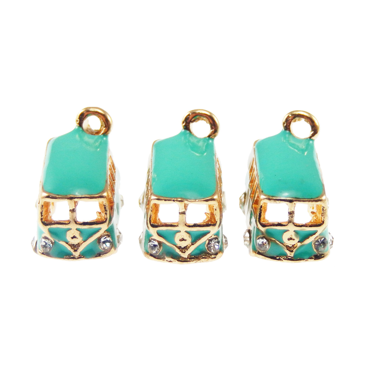 4 pcs Mixed Enamel Plated Gold Alloy Bus Charm Pendant Findings 19x12x10 mm