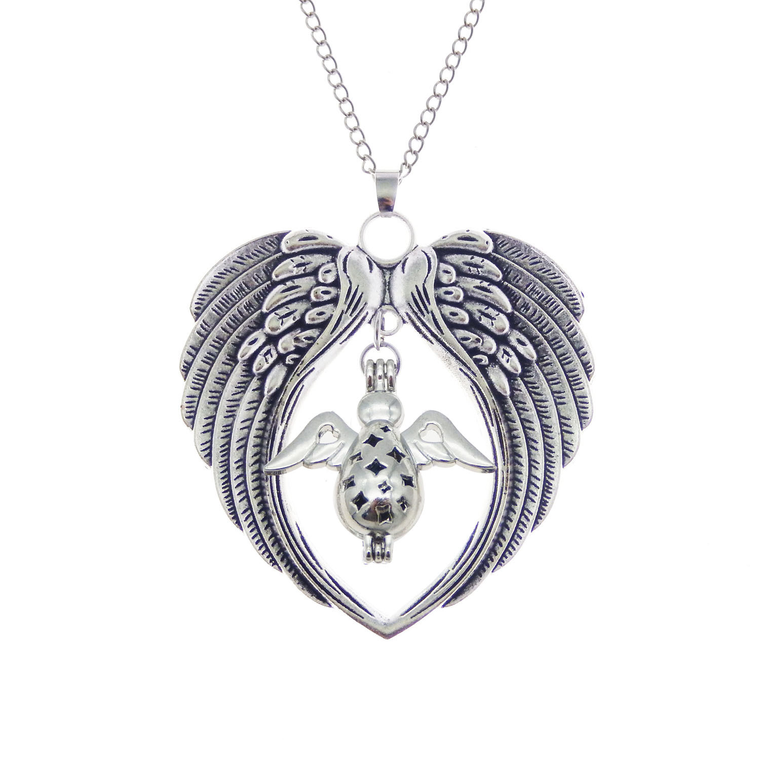 1 x Silver Alloy Winged Heart Dangle Pendant Angel Locket Necklace Jewelry Gifts