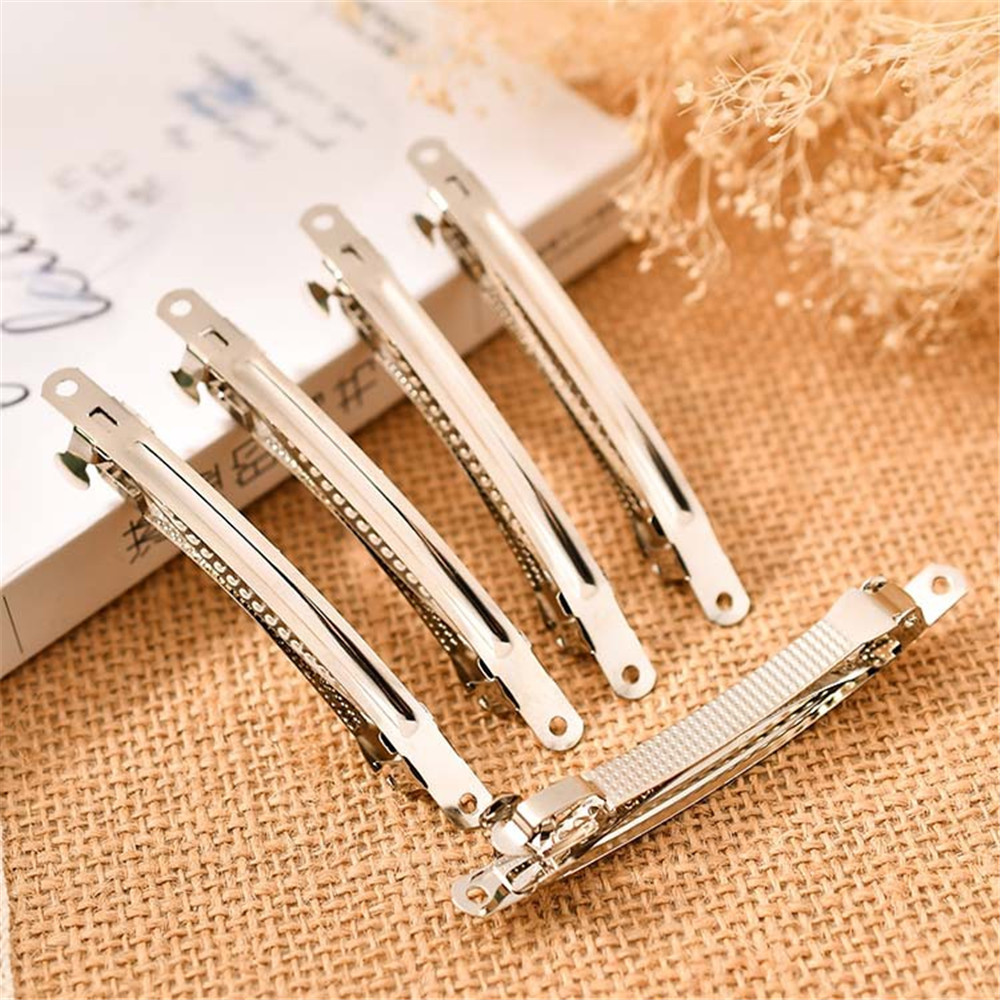 Lot of (x10) Silver Tone Metal Hair Clips Three Layer French Barrette