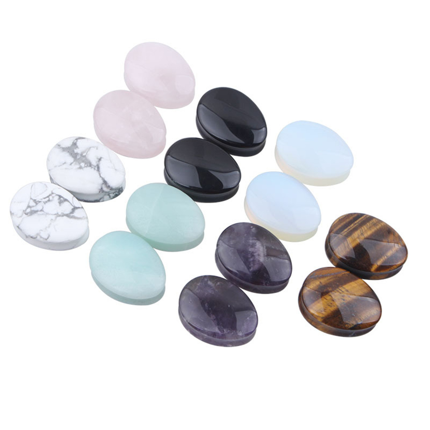 2 Pair of Waterdrop Clear Stone Ear Plugs Assorted Size Double Flared Stretching Expander Piercing 