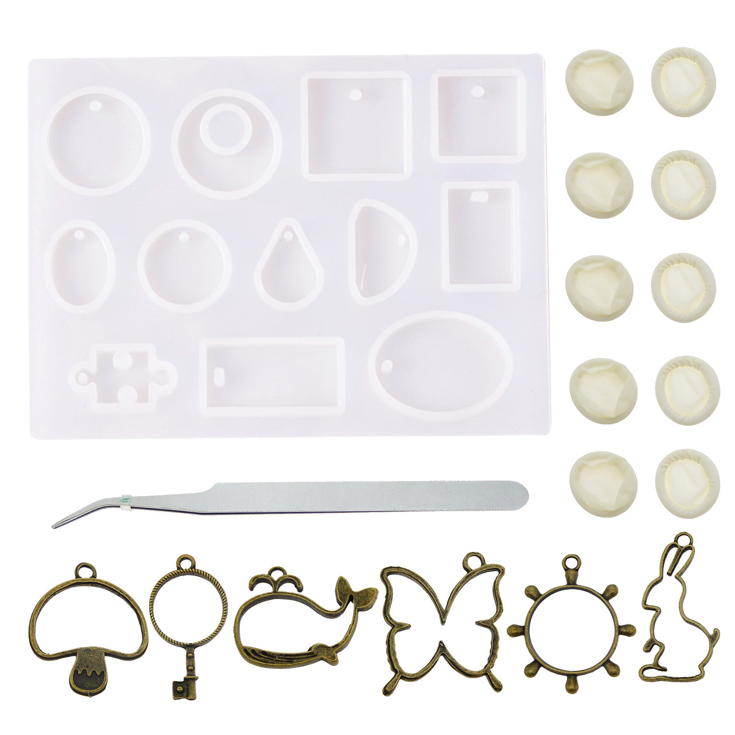 17pcs Assorted Silicone Resin Casting Molds Handmade DIY Jewelry Pendant Charm