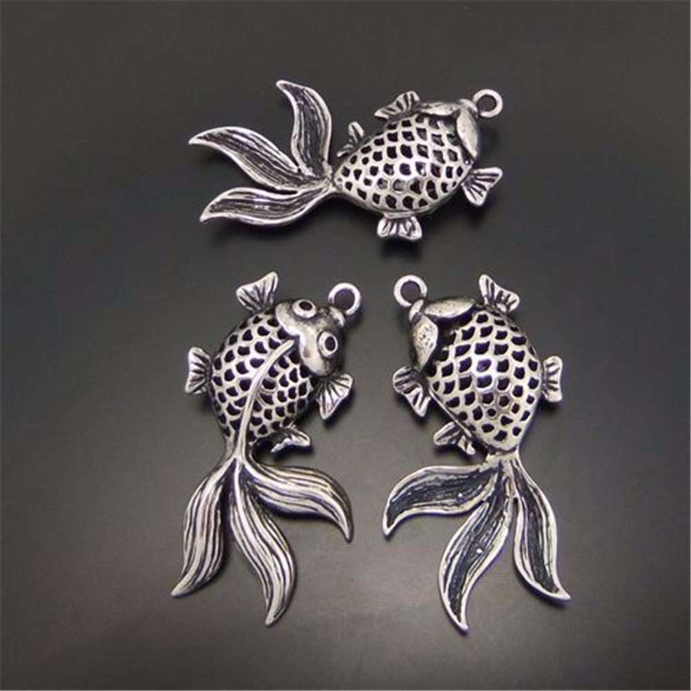 6pcs 31x23mm Alloy Hollow Goldfish Pendant Charms Antique Silver DIY Accessories