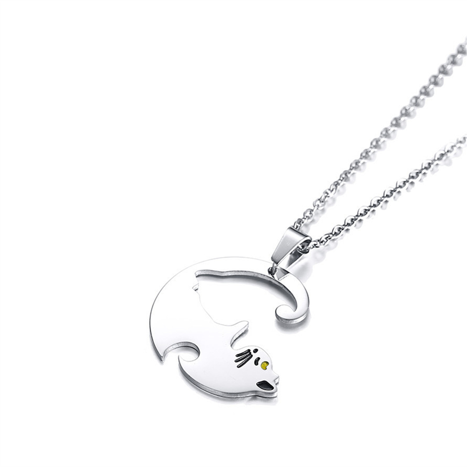 2Pcs Cat Couple Lover Pendant Stainless Steel Pet Puzzle Matching Necklace