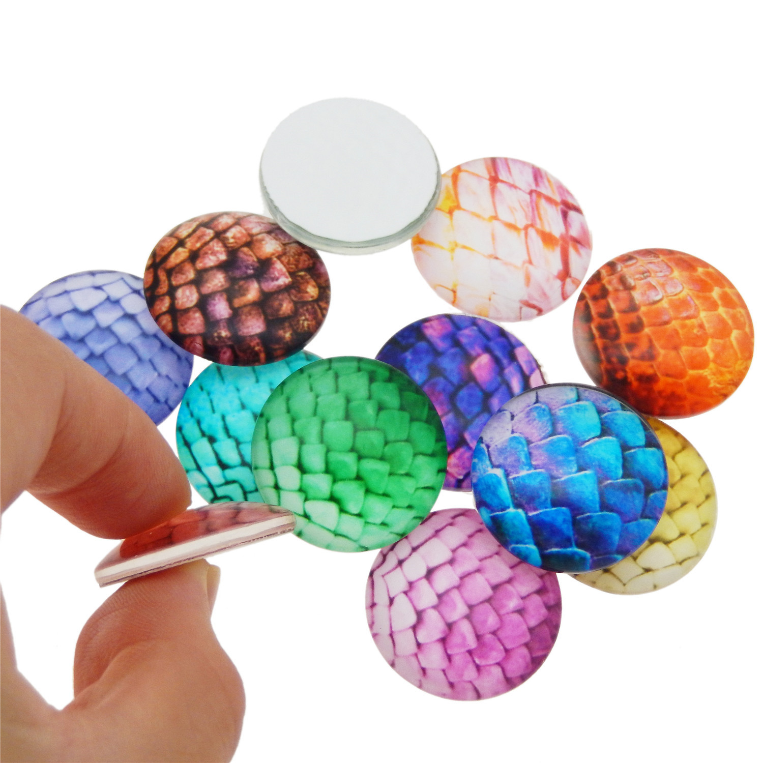 4 Mermaid Scale Cabochons 20mm Flatbacks Dragon Scale Red Flat Backs