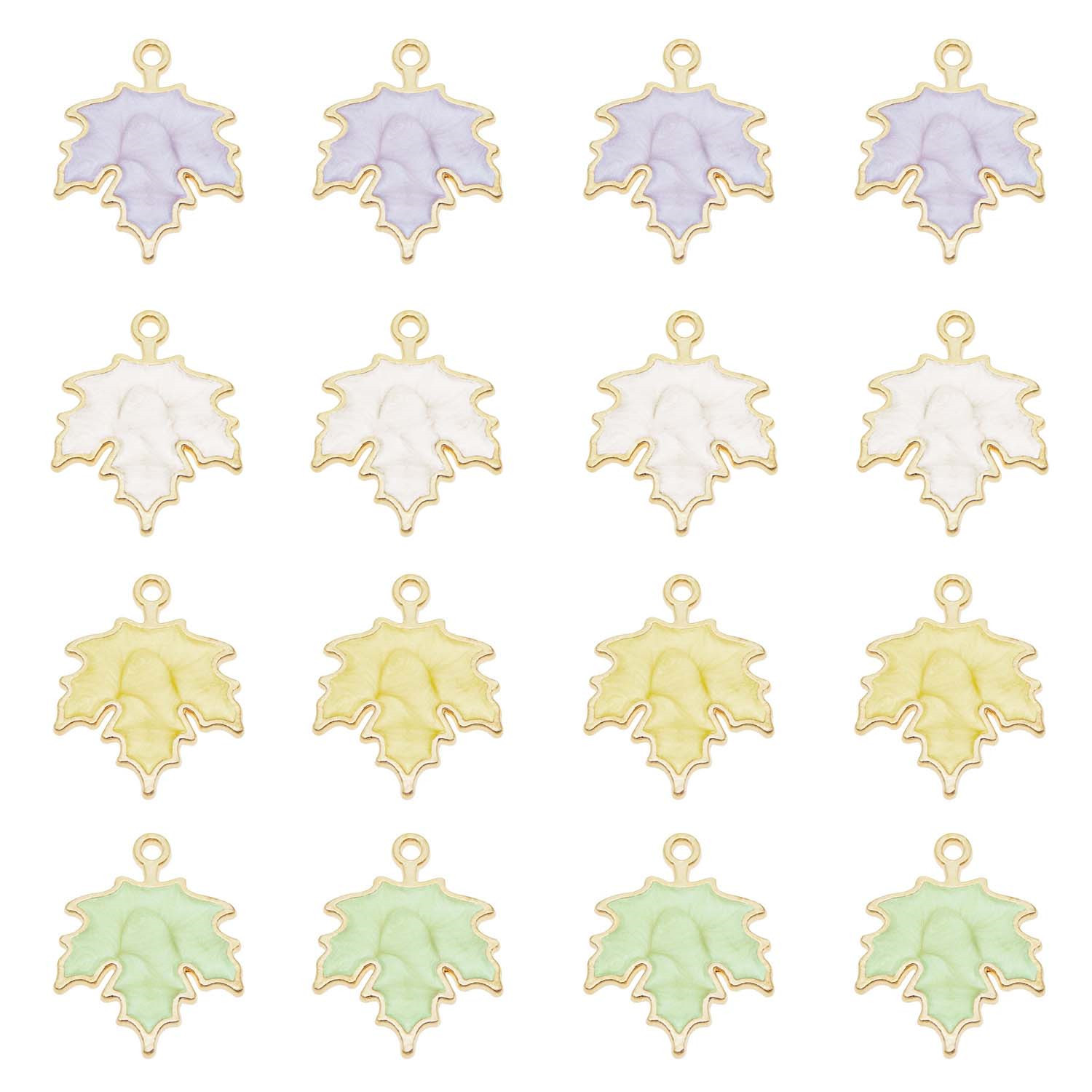24x19mm Gold Alloy Oil Drip Enamel Maple Leaf Handicraft Pendant Charm 16 pcs