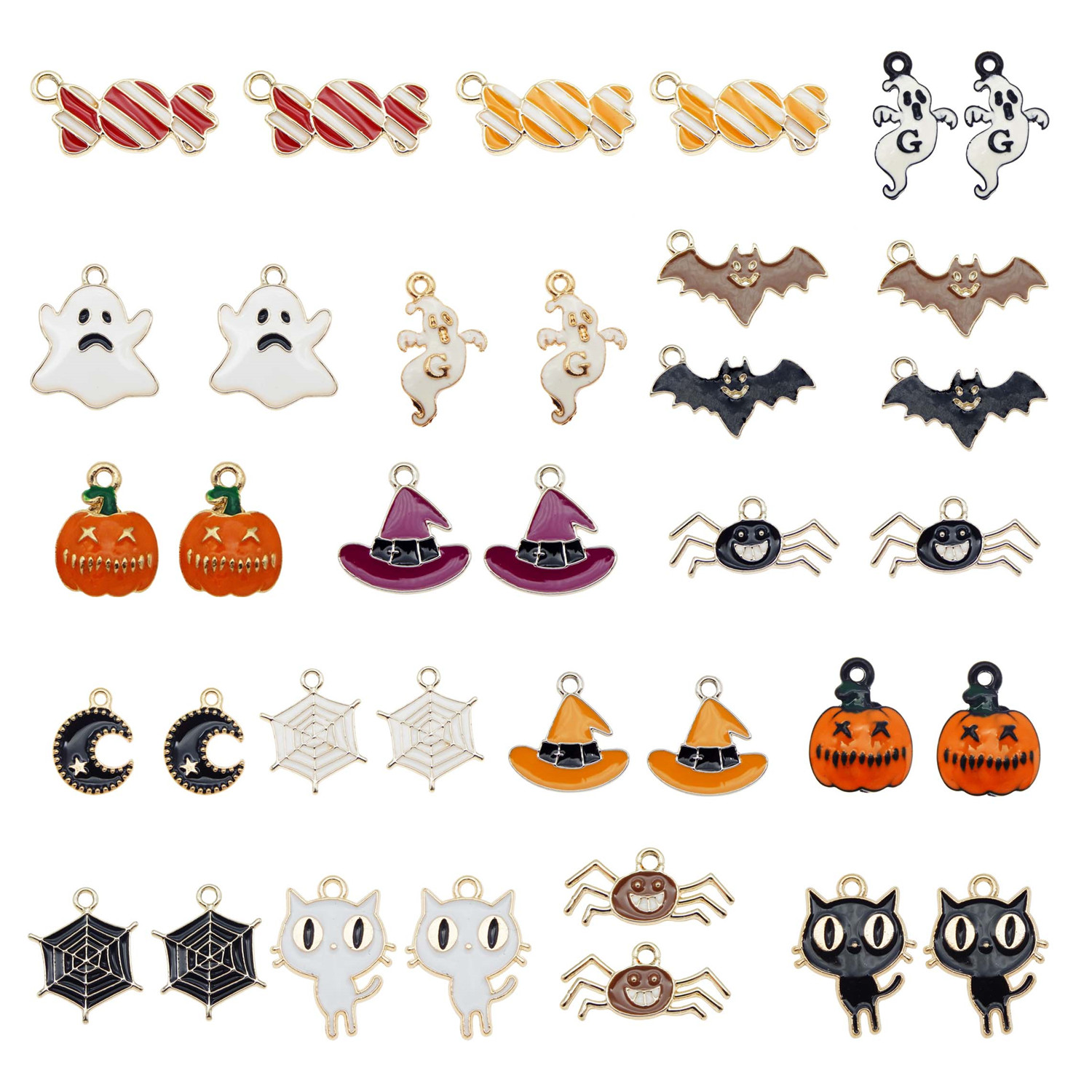 18pcs Enamel Alloy Mixed Halloween Series Bat Ghost Pendant Charms DIY Findings
