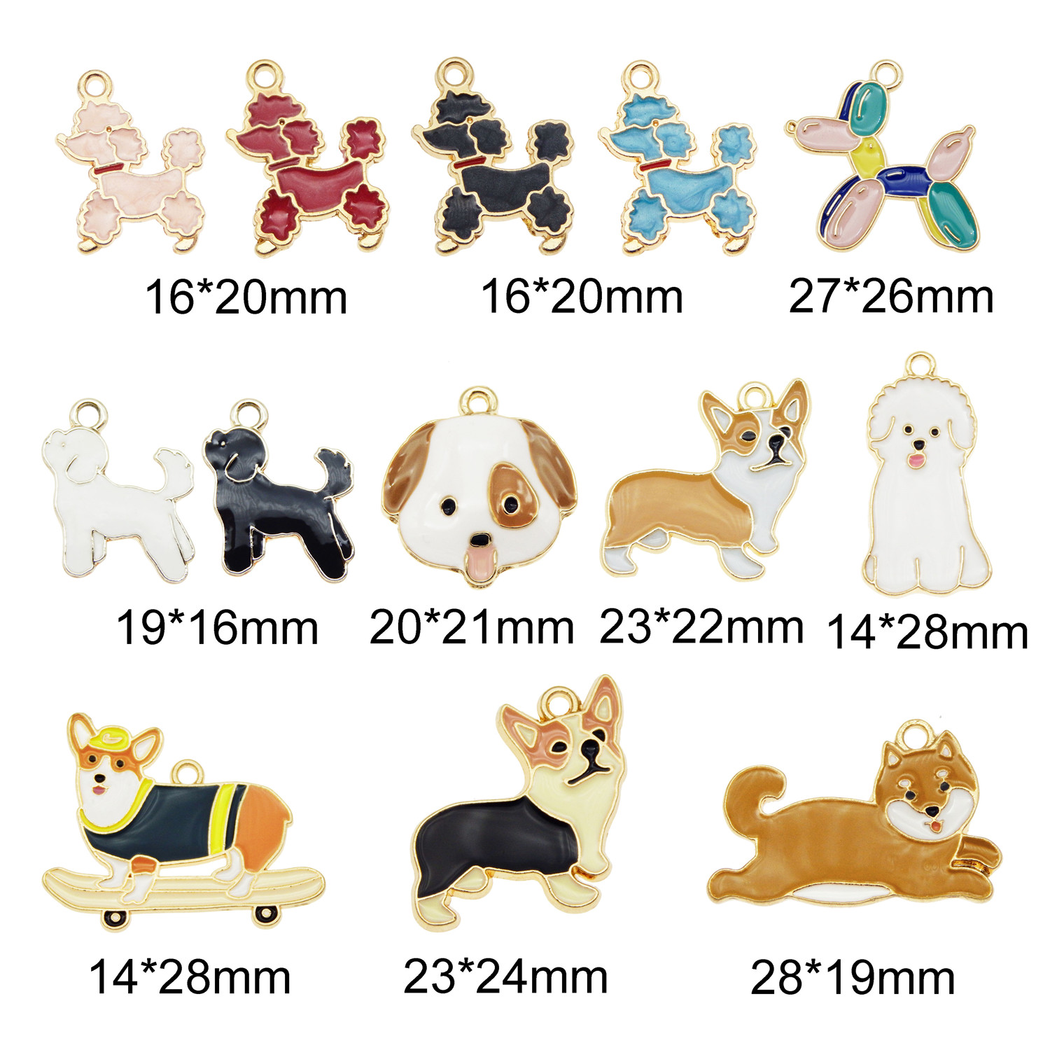 13 PCS Colorful Enamel Pet Dog Puppy Animal Charms Pendant Jewelry DIY  Making