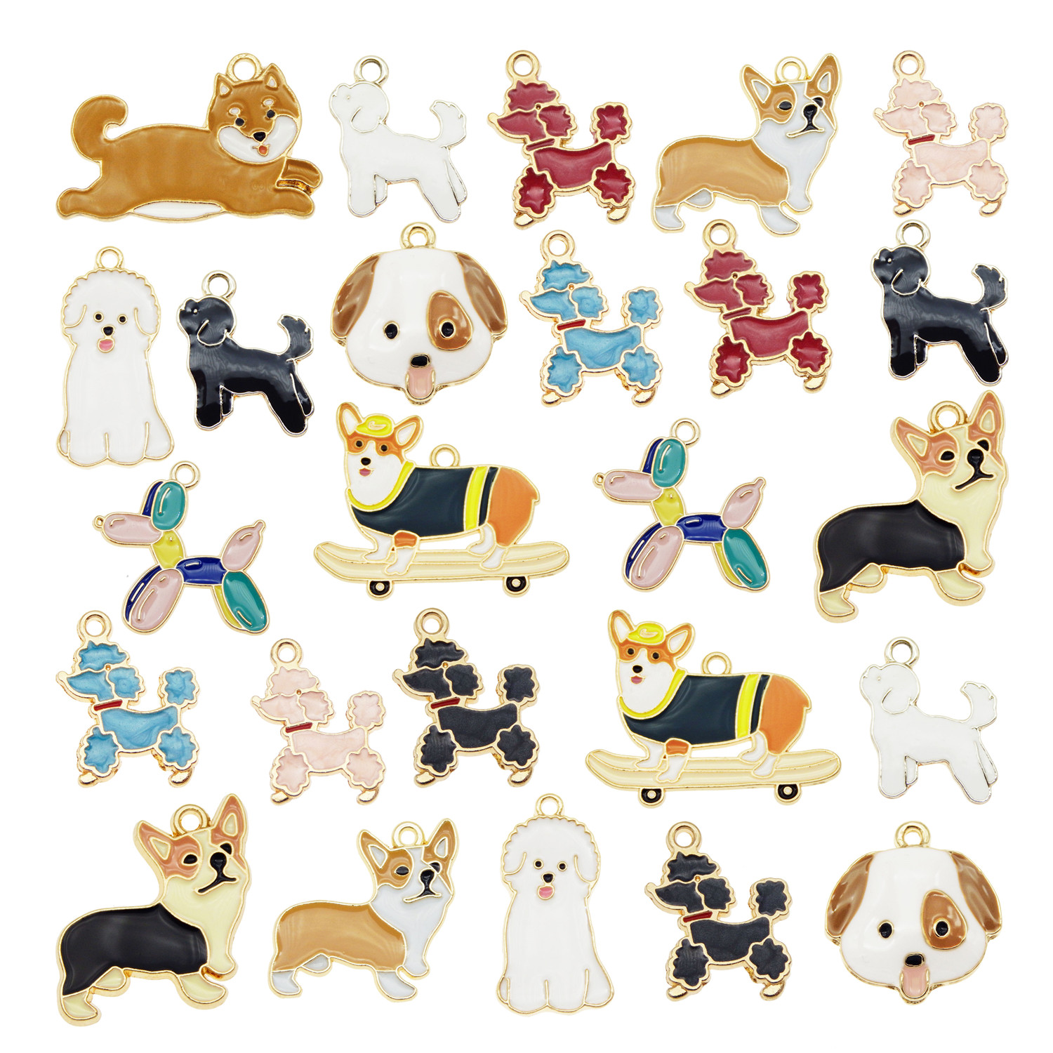 13 PCS Colorful Enamel Pet Dog Puppy Animal Charms Pendant Jewelry DIY  Making