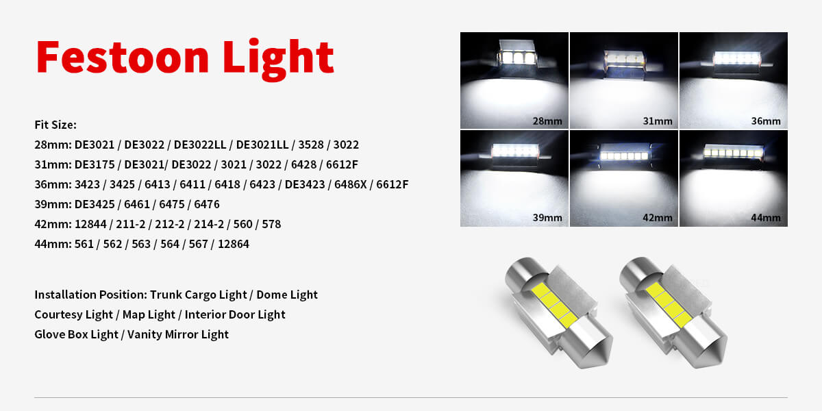 LASFIT 39MM DE3425 6461 LED Dome Map Courtesy Trunk Light Bulb