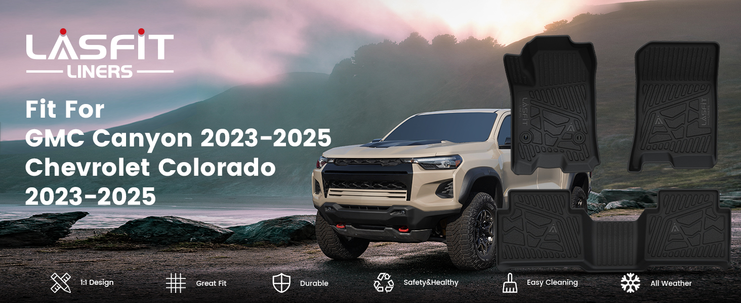 Cartist Tappetini adatti per Chevrolet Chevrolet Colorado Colorado (Crew Cab) e GMC Canyon 2023, 2024, 2025, accessori, rivestimenti per pavimenti per tutte le stagioni, resistenti
