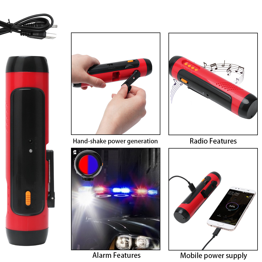 Hand Crank Torch FM Radio Flashlight Phones Charger USB Emergency