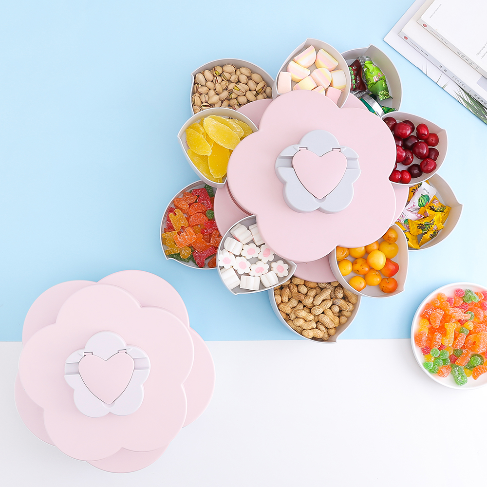 2 Layer 10Grid Bloom Flower Rotating Snack Box Food Fruit Storage Jewelry Tray eBay