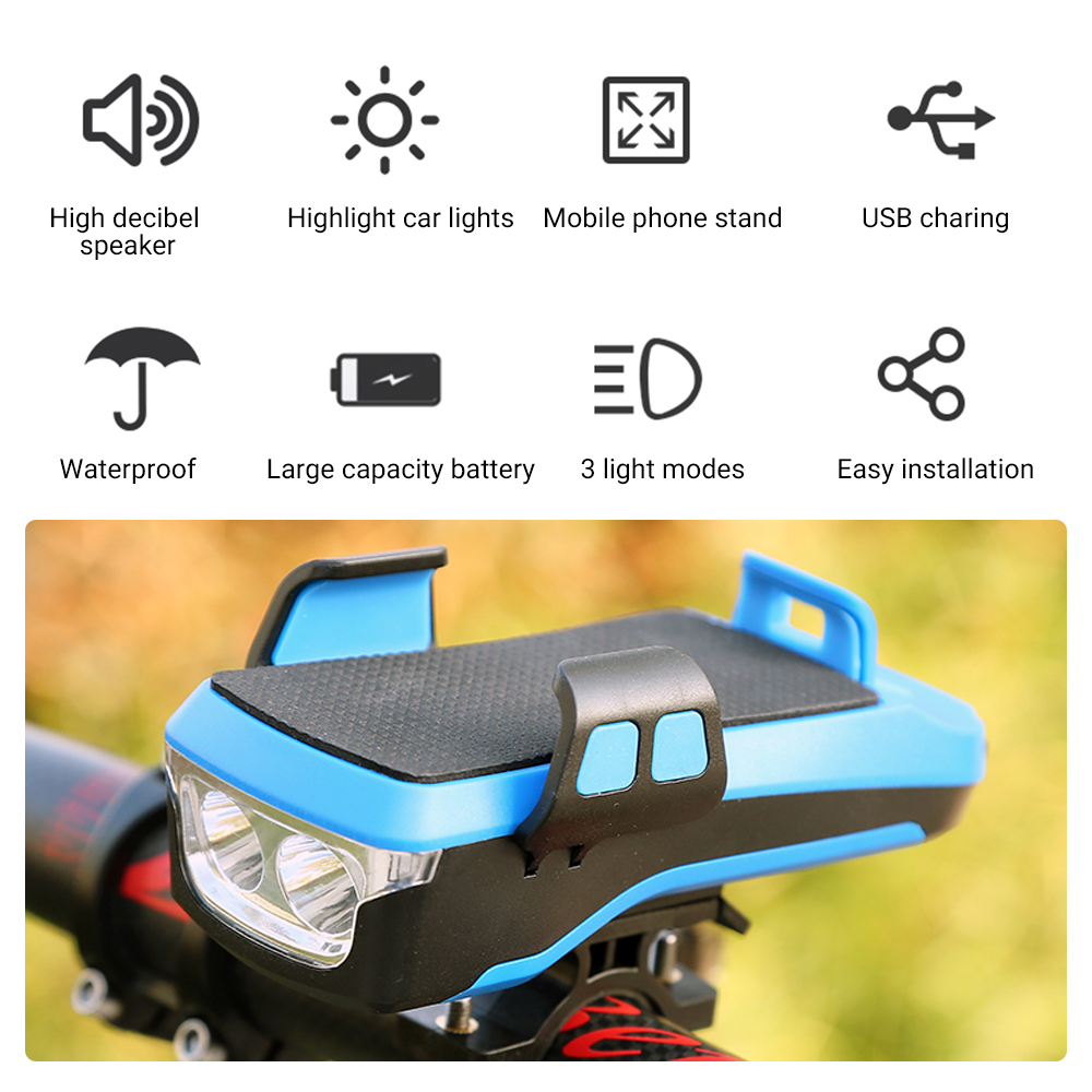 4 in1 Outdoor Bike Bicycle Light Waterproof with Horn Phone Holder Power Bank