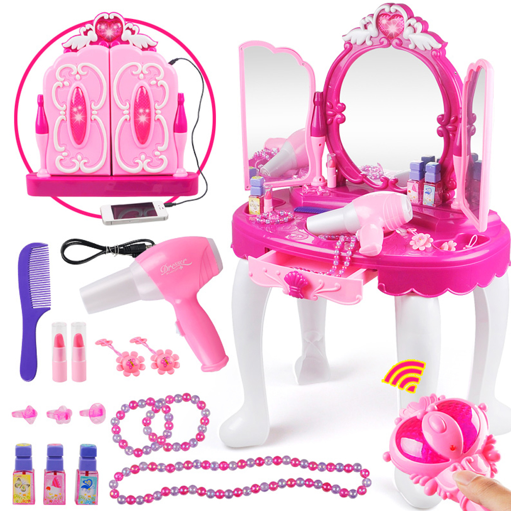 Princess Vanity Makeup Mirror Dressing Table Set Toys Gift For