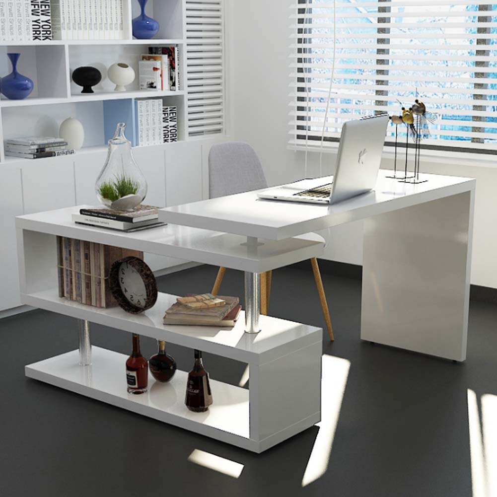 White Black L Shaped Computer Desk Executive Home Office