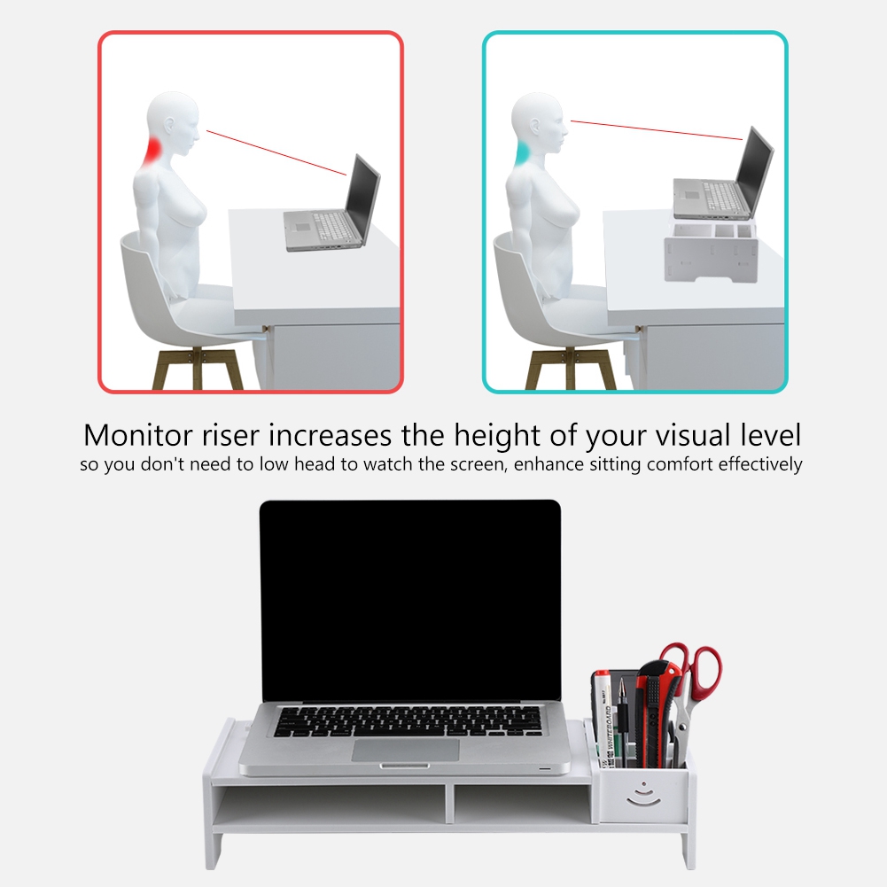 15/"//18.9/" White Computer Monitor Riser Laptop PC Stand Home Office Desktop Table