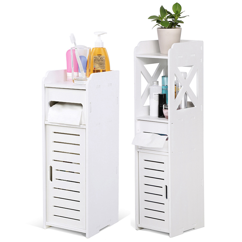 White Finish Linen Tower Bathroom Towel Storage Cabinet ...