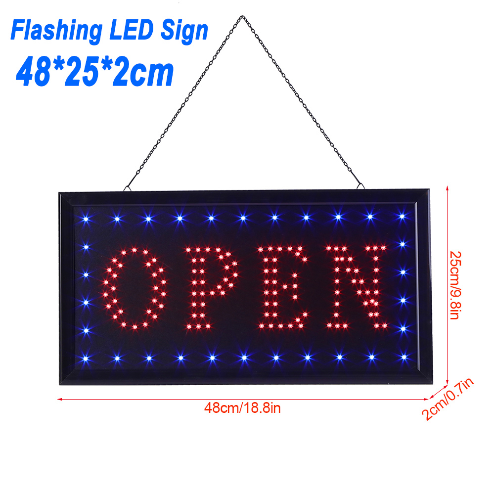 FLASHING LED SIGN OPEN SIZE 48CM X25CM / NO on off Switch Electronic ...