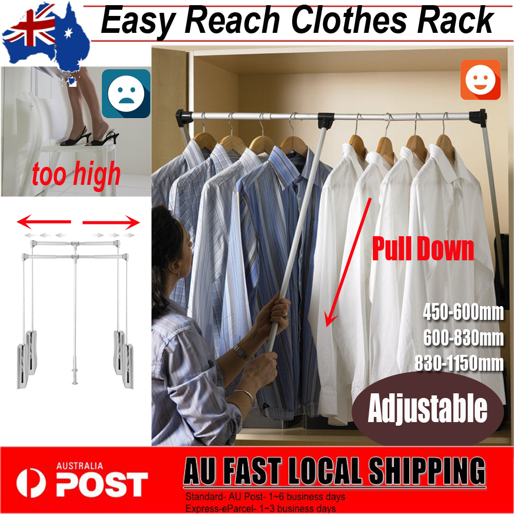 Lift Pull Down Wardrobe Rail Rod Clothes Hanger Telescope