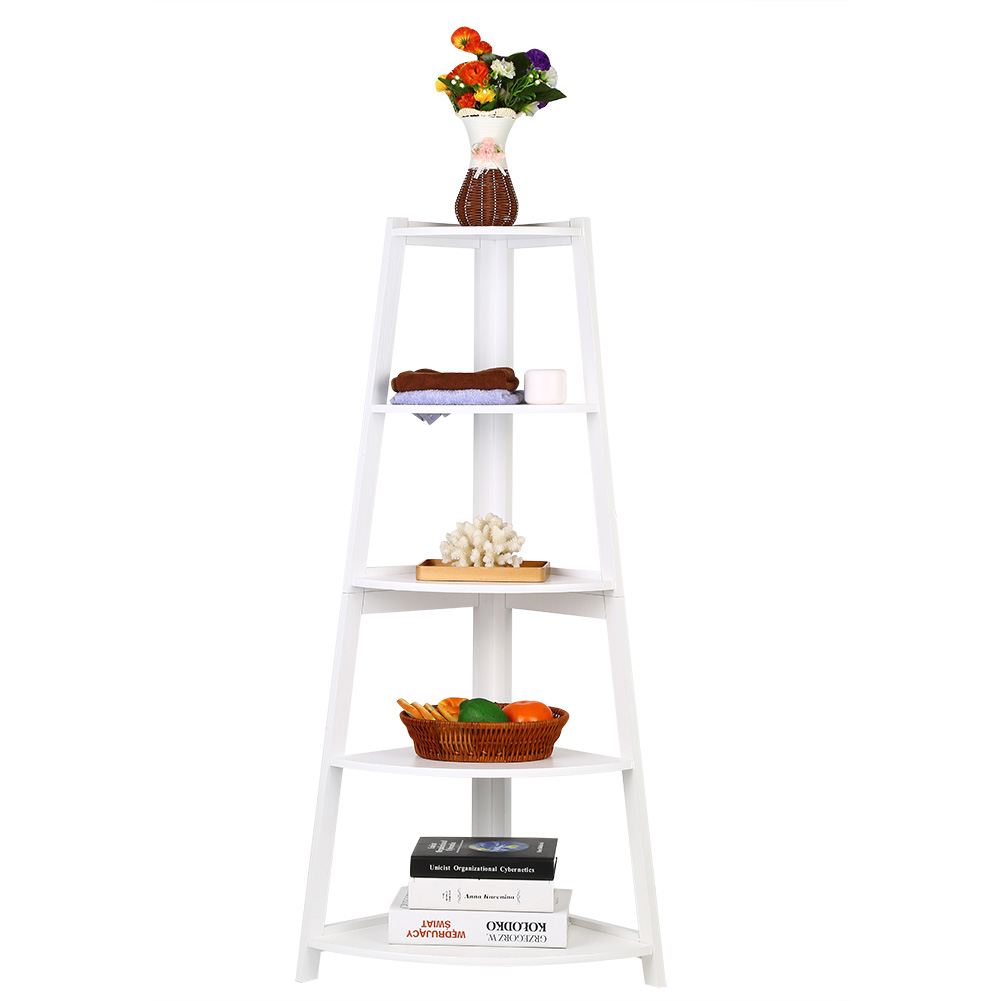 5 Tier Tall Corner Shelf Ladder Shelving Unit Display Stand Home Office White UK eBay