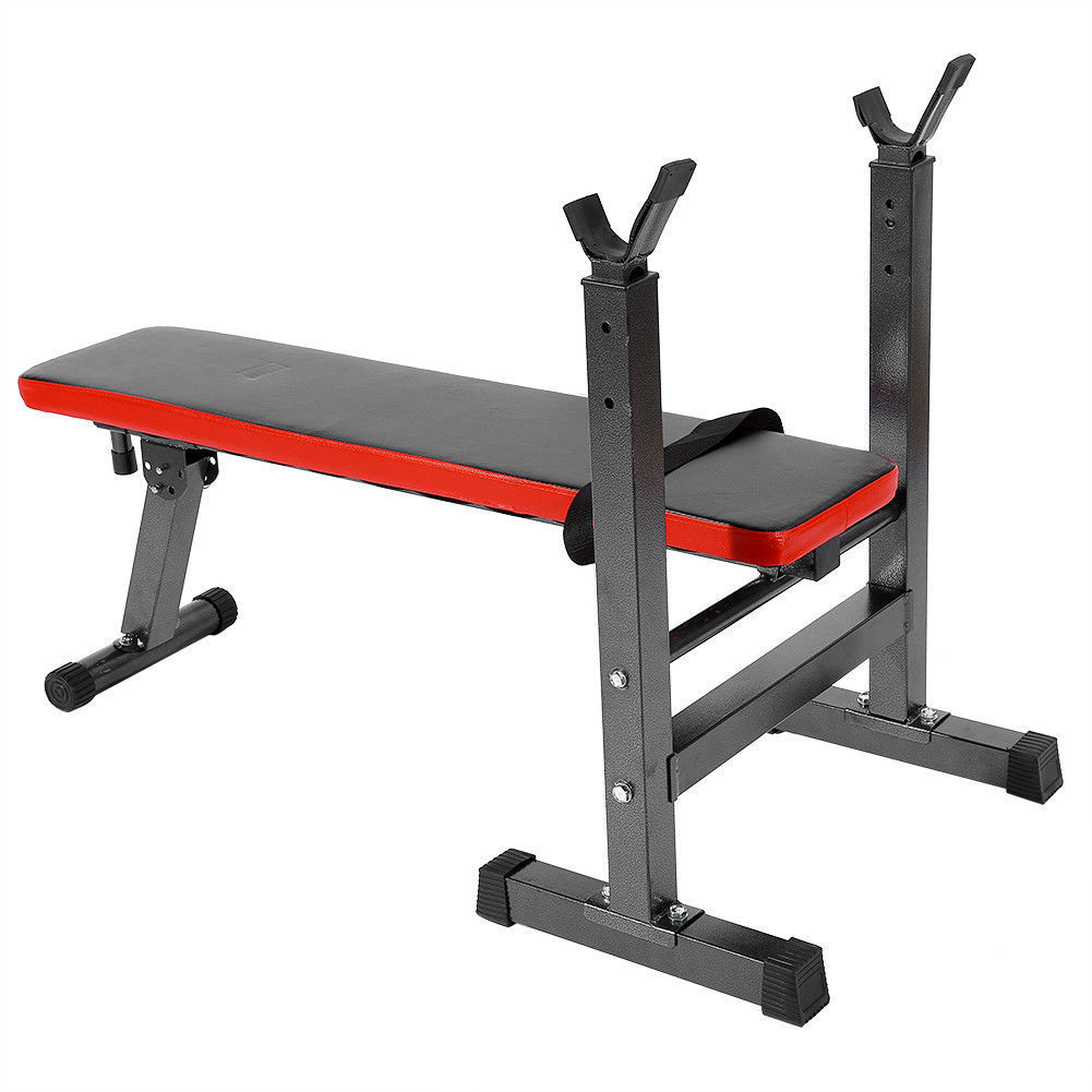 Adjustable Weight Lifting Flat Bench Rack Set Fitness Exercise Body ...