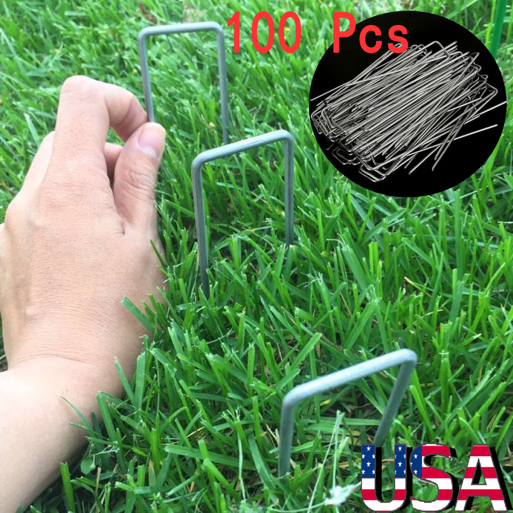 100x 6" Ground Garden Staples Stakes Pins Landscape Weed Barrier Fabric