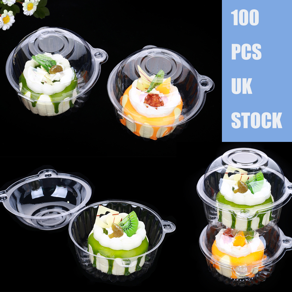 50 Individual Clear Plastic Single Cup Cake Muffin Case Pods Domes Boxes Large