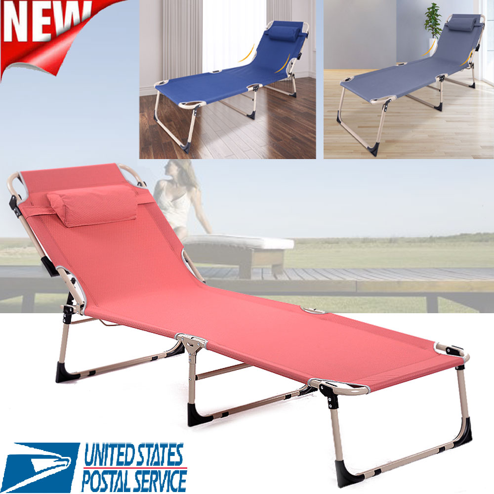 Folding Chaise Lounge Chair Patio Outdoor Pool Sun Beach Lawn