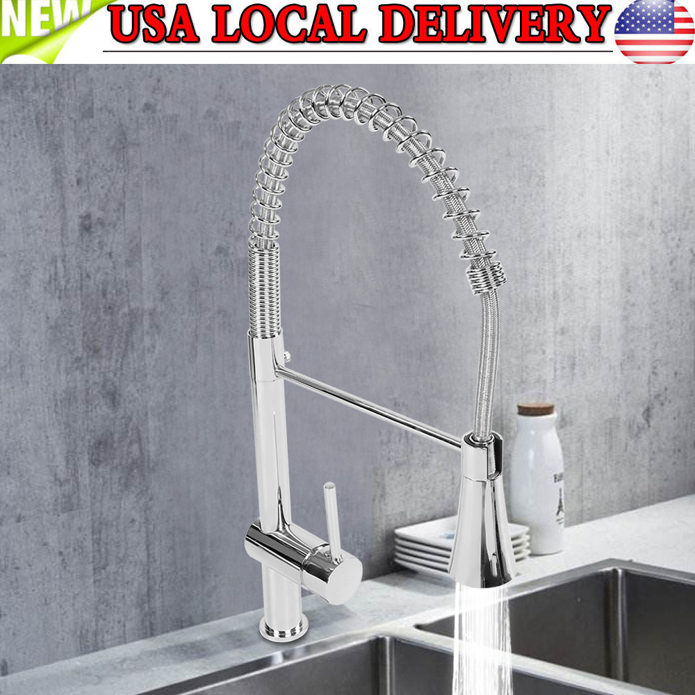 Chrome Kitchen Faucet Swivel Spout Single Handle Sink Pull Down
