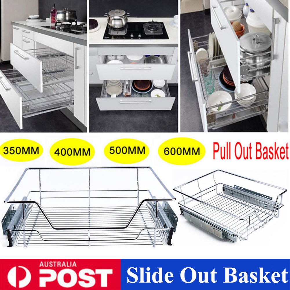 7 Size Pull Out Pantry Drawer Basket Wire Slide Roll Kitchen