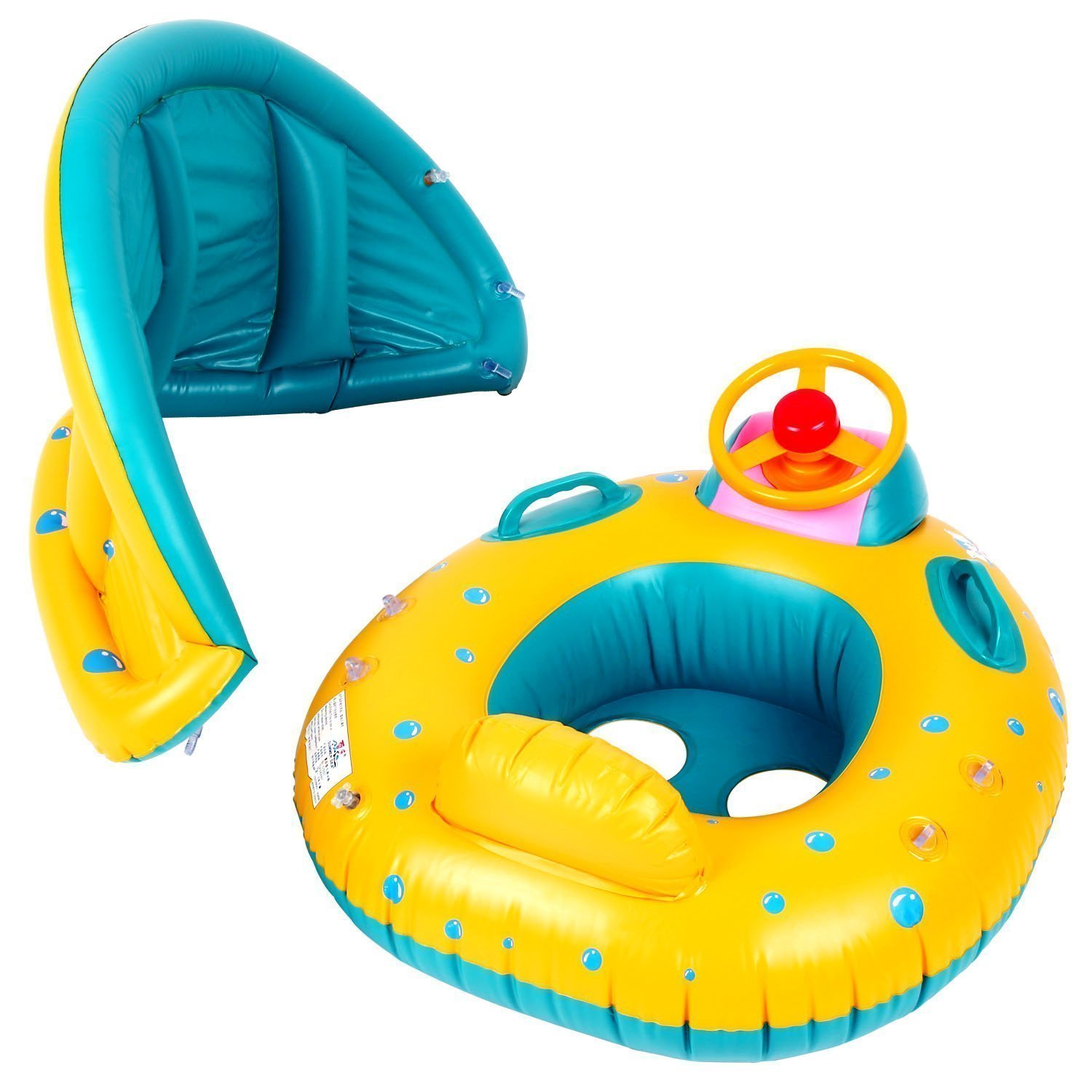 Baby Float Seat Boat Inflatable Ring Adjustable Sunshade Swim Pool ...