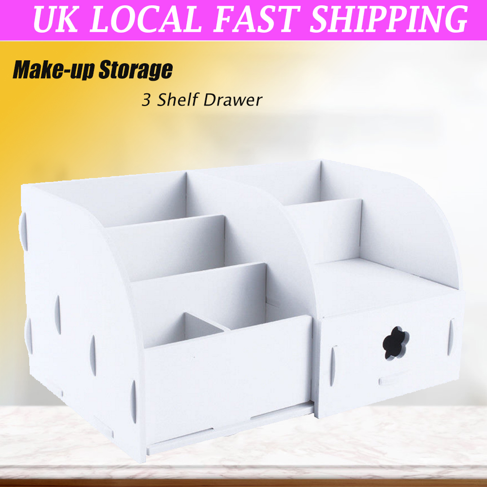 Wooden Desk Tidy Organiser Caddy Pen Holder Tidy Make Up 3 Drawer
