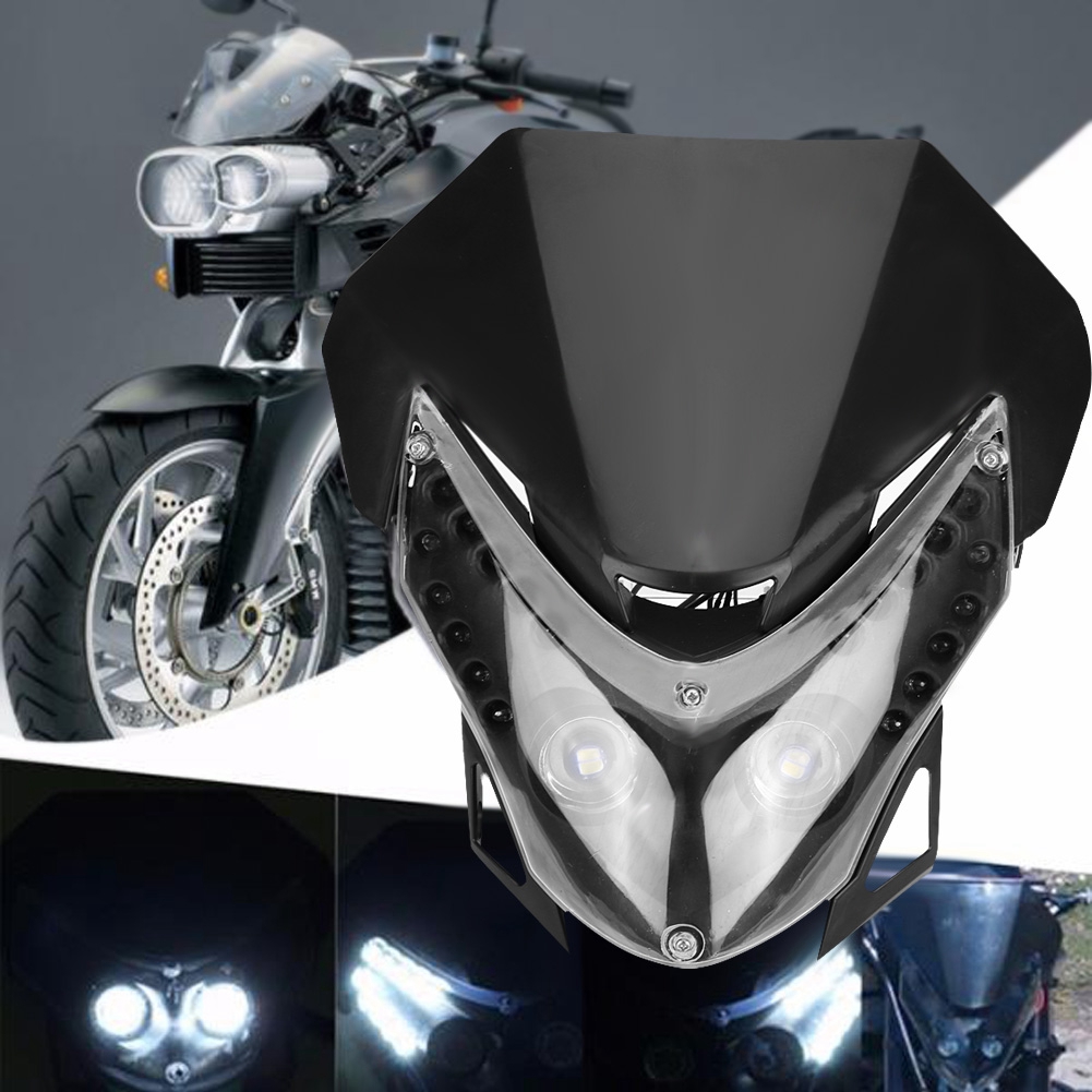 Black LED Headlight Head Lamp Fairing Motorcycle Dirt Bike OffRoad Dual