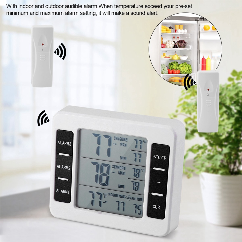 Digital Thermometer Remote 2 Sensor Wireless Fridge Outdoor Temperature