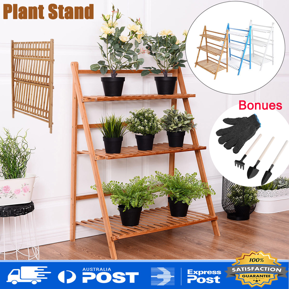 Bamboo Wooden Plant Stand Indoor Outdoor Garden Planter