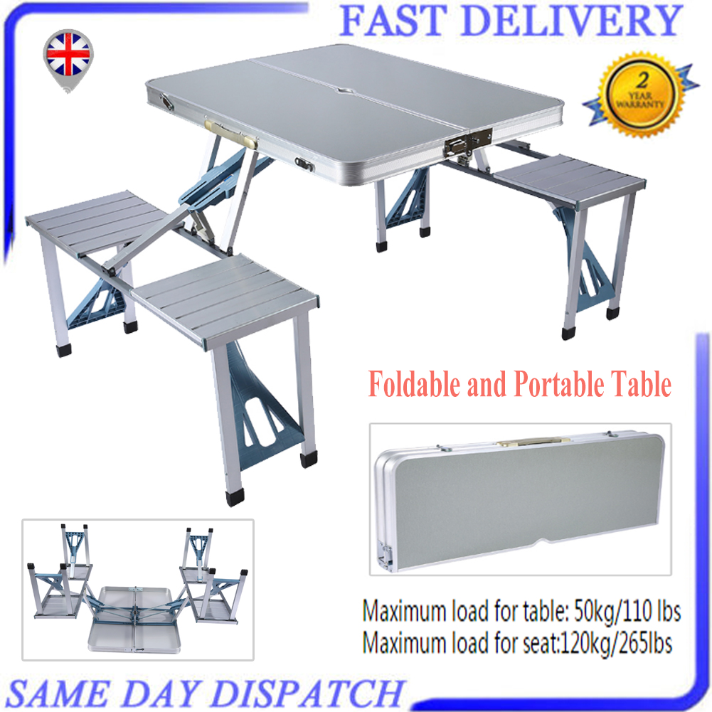 Details About Aluminium Folding Portable Camping Picnic Party Dining Table Fold With 4 Chairs