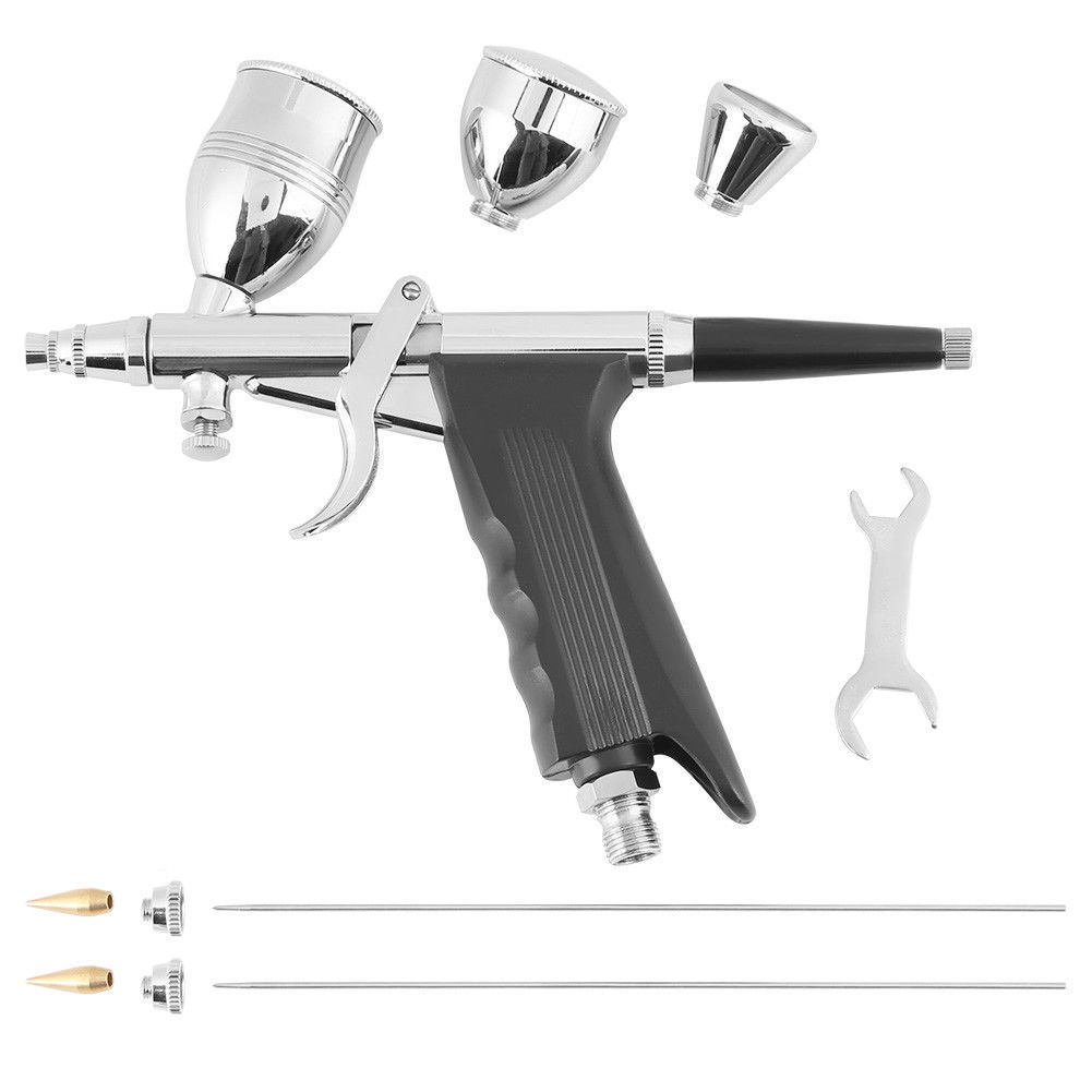 Auto Spray Gun Tip PISTOL TRIGGER AIRBRUSH SET KIT 3 Cups Detail Touch