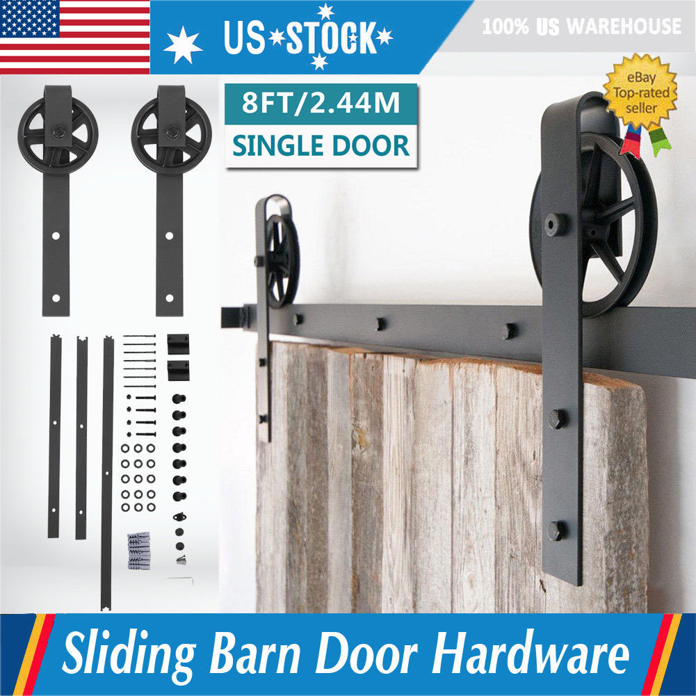 8ft 2 44m Rustic Sliding Barn Door Hardware Kit Steel Rail Roller