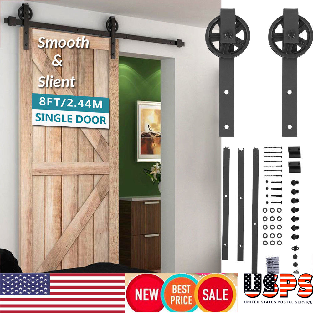 New 8 Ft Black Modern Antique Style Sliding Barn Wood Door