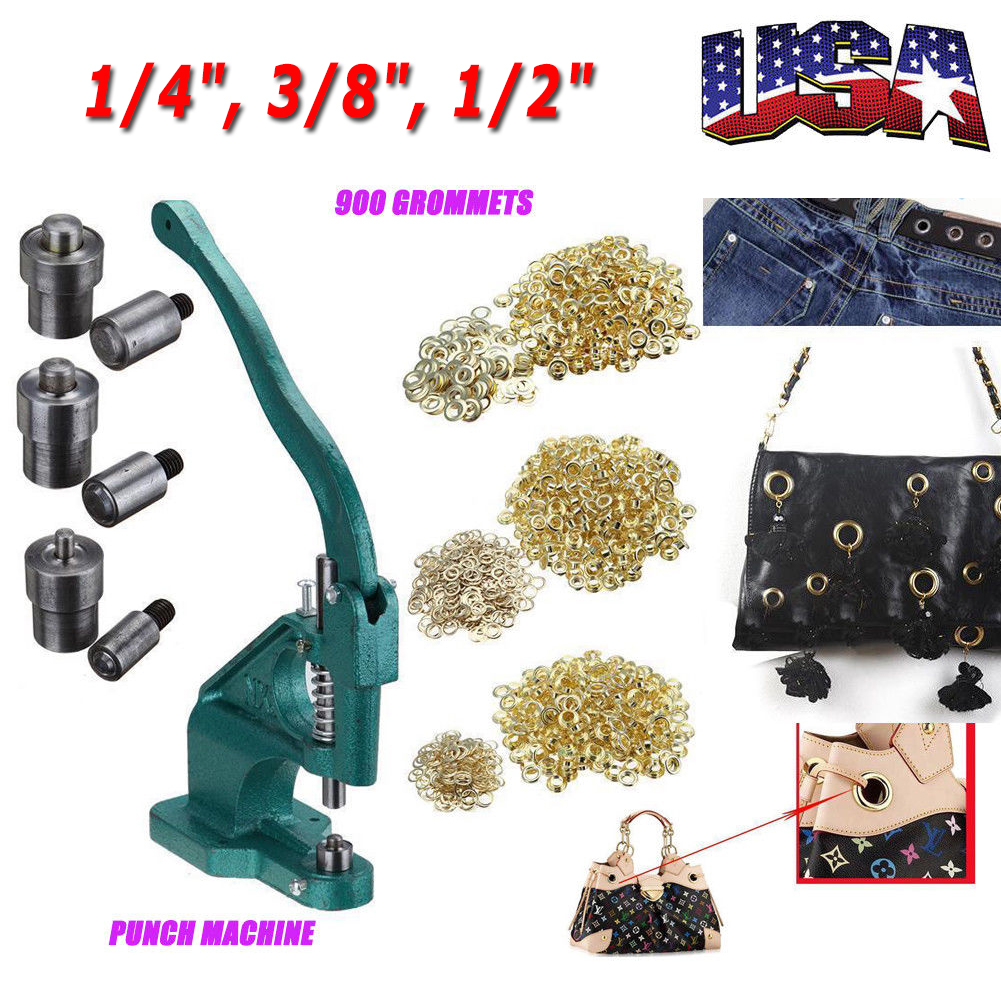 US 900Pcs Grommets Eyelet Banner Hole Punch Machine Hand Press 6mm 9mm
