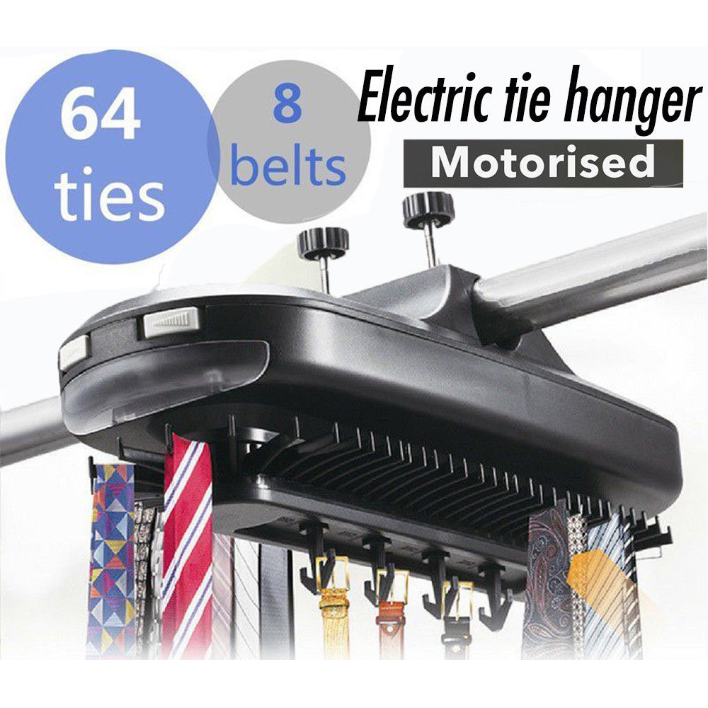 Electric Tie Rack Revolving Hold Hanger Closet Organizer 64 Ties 8Belt