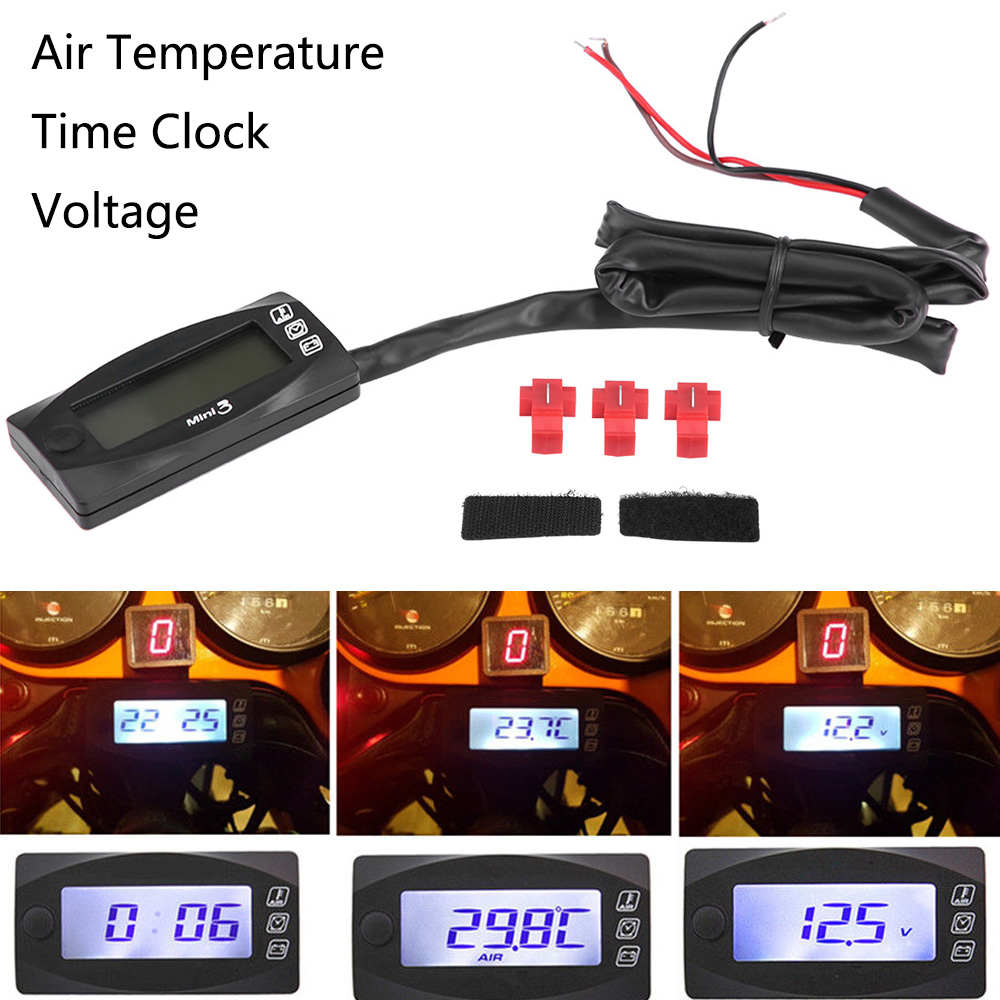 perfk Universal Motorcycle Waterproof Temperature Gauge /& Clock Time Gauge Black